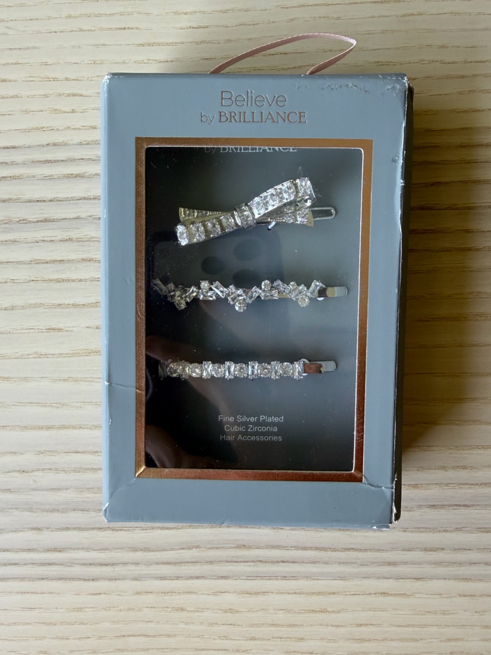 NIB Believe by Brilliance Silver Plated CZ Hair Clips Set of 3